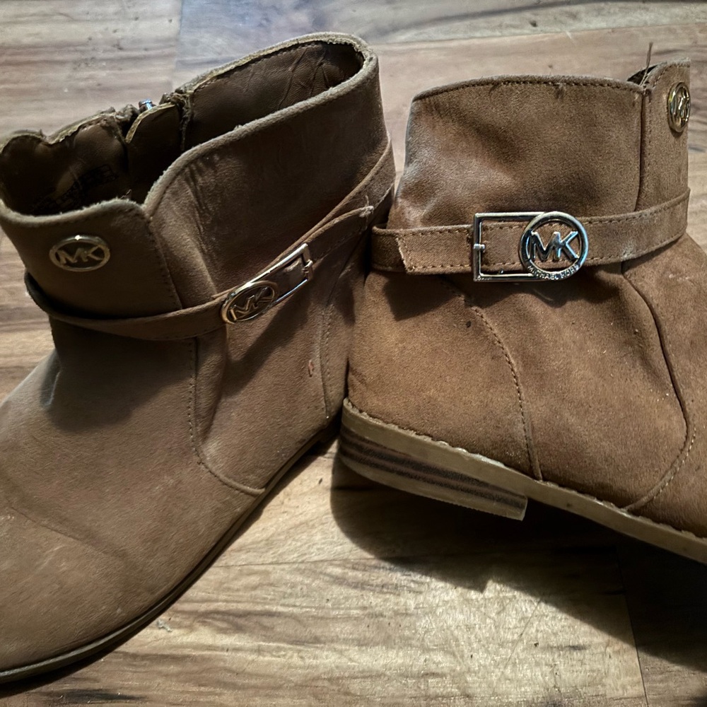 Michael Kors Tan Suede MK Logo Ankle Boots